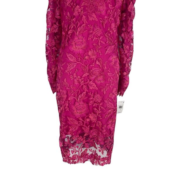 Tadashi Shoji Embroidered Puff Sleeve Cocktail Dress Pink Size 12 - Picture 5 of 10